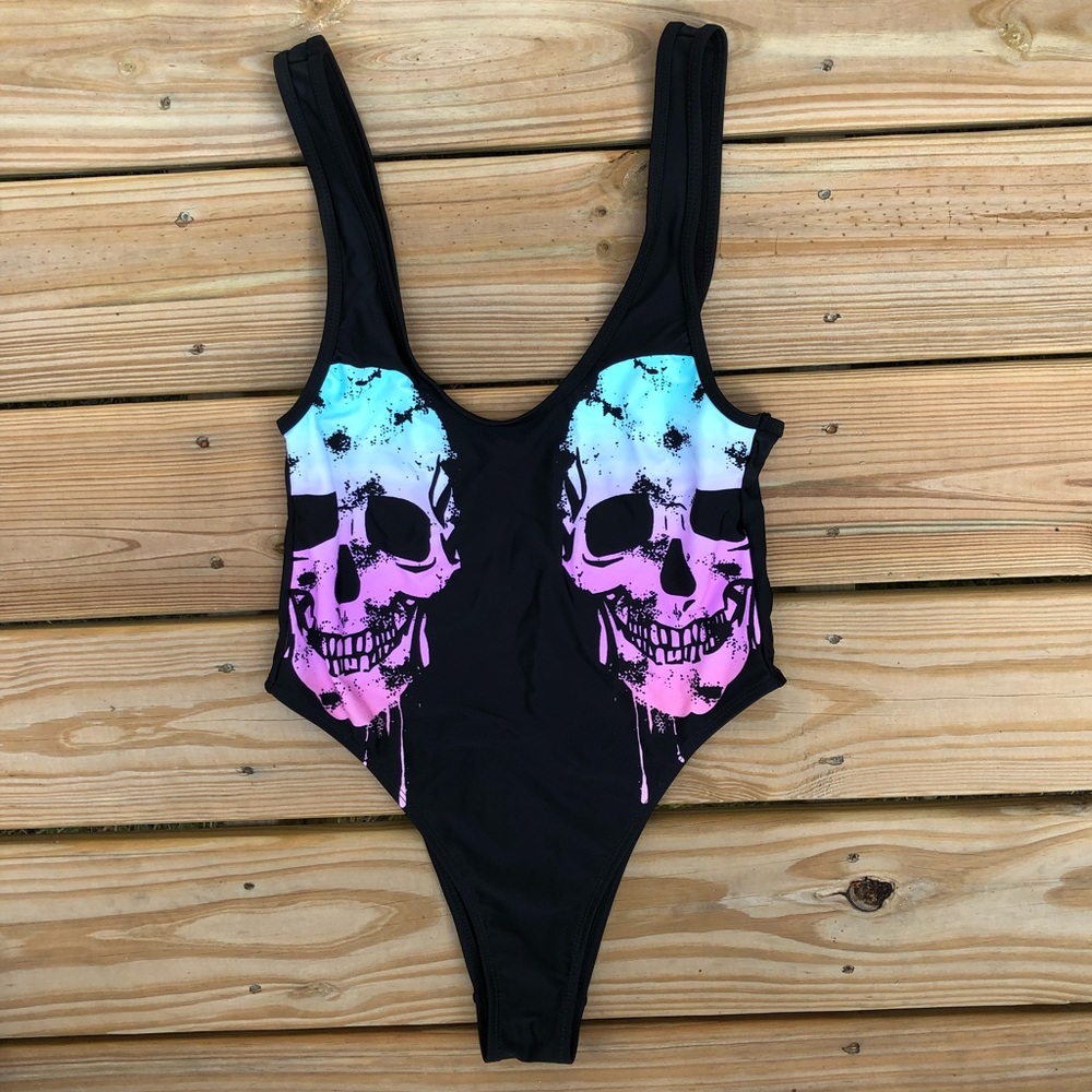 Hot Topic Candy Ombré Dripping Skull Swimsuit
